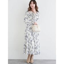 フロントリボン花柄ワンピース