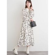フロントリボン花柄ワンピース