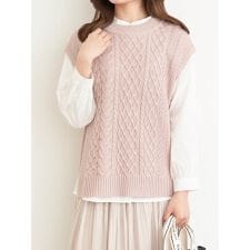 [SET]ケーブル編みニットベスト×シャツ