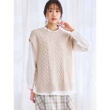 [SET]ケーブル編みニットベスト×シャツ