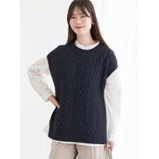[SET]ケーブル編みニットベスト×シャツ