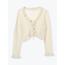 透かし編みニットフリルカーディガン