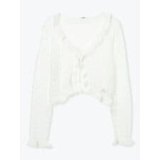 透かし編みニットフリルカーディガン