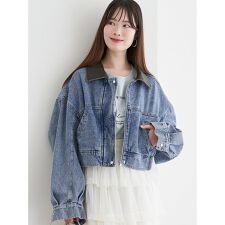 フェイクレザーカラー ショートデニムジャケット