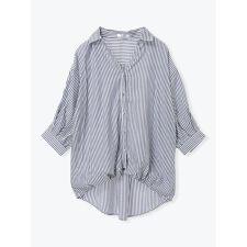 ストライプタケノコタックシャツブラウス