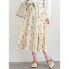 フロントリボン花柄ロングスカート