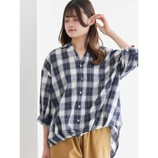 チェック柄タケノコタックシャツブラウス