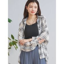 チェック柄シフォンシャツ