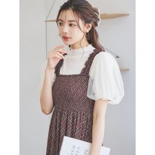 パール付きリブチュールトップス