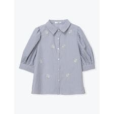 小花刺繍半袖シャツブラウス