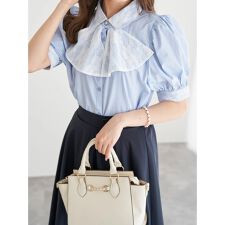 レース重ねボウタイブラウス