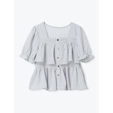 透かし編みフリル5分袖プルオーバー