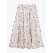 チェック×花柄シアーロングスカート