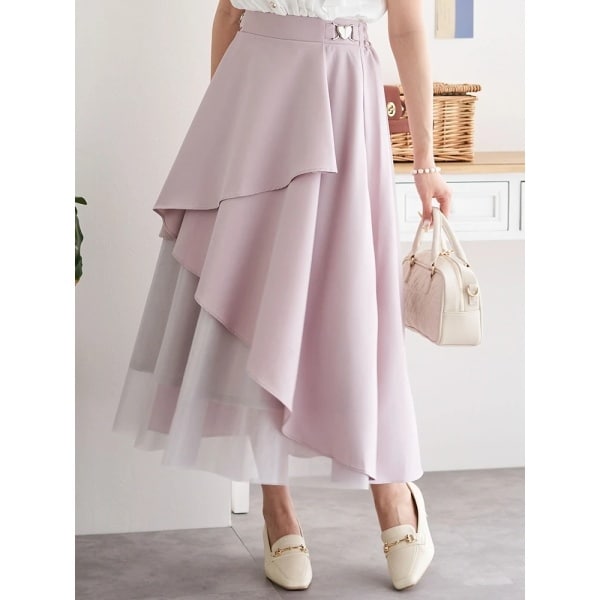 極美品✨大人気❤︎iDea Luce ❤︎Margaret skirt ピンク ハートバックル付きラッフルミディスカート | ルディックパーク(Ludic