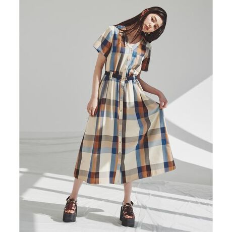 新品 ディーゼル DIESEL チェック ワンピース 首紐 ホルターネック 