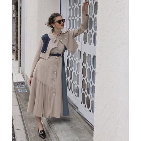 ショート丈ブロッキングコート&ワンピースセット(3WAY) | レディアゼル 