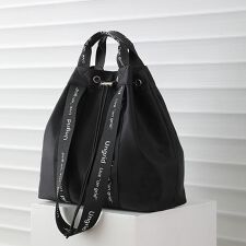 ナイロン ロゴテープ　牛革ハンドル　2WAY 巾着トートバッグ