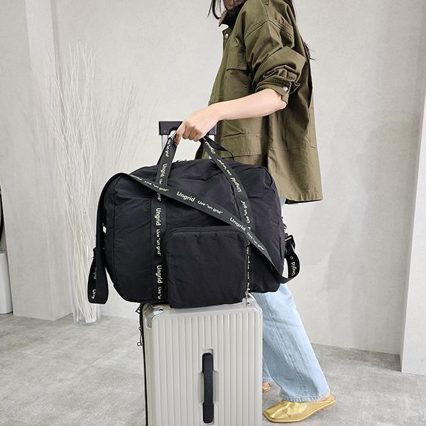 撥水軽量ソフトナイロン ロゴテープ折り畳みラージボストンバッグ