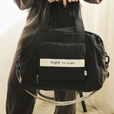 撥水軽量ソフトナイロン ロゴテープ折り畳みラージ　トラベルボストンバッグ(33L）