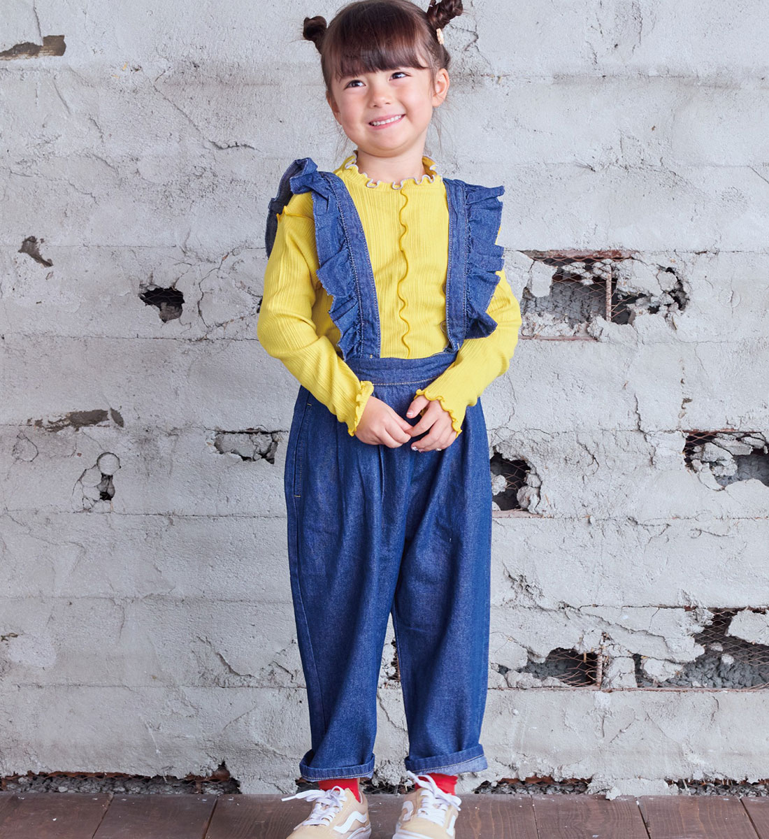 COTTON from U.S.A】デニム3WAYフリルサロペット(80~160cm COTTON from U.S.A】デニム3WAYフリルサロペット(80~160cm