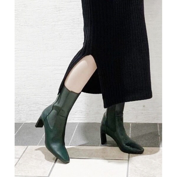 サイドゴアスクエアプレートヒールミドルショートブーツ エスペランサ ご予約品