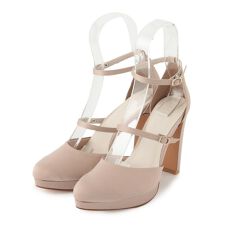 ダブルストラップ3WAYツイードプラットフォーム厚底ヒールパンプス