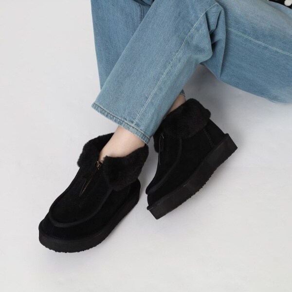 モードエジャコモレザー フロントジッパーボアショートブーツS