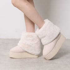 【EC先行販売】フェイクファー付き2WAYムートン調ブーツ