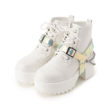 厚底チェーンベルト付き2WAYレースアップブーツ