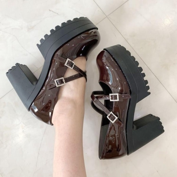 【希少廃盤モデル】あしながおじさん ダブルストラップチャンキーヒールパンプス byあしながおじさん パンプス 厚底ダブルストラップパンプス