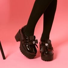 リボン付厚底ローファーパンプス