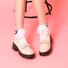 フリル付きリボンローファー