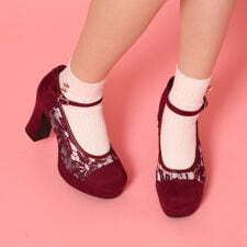 厚底レースパンプス