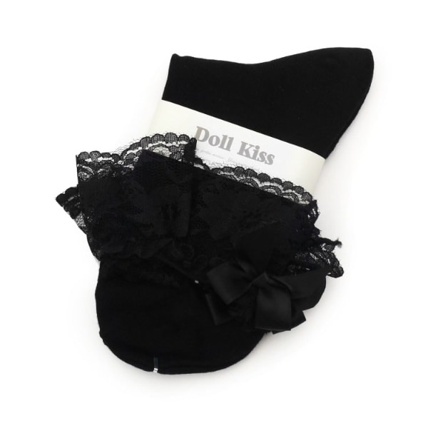 レース×リボン付きクルーソックス　靴下