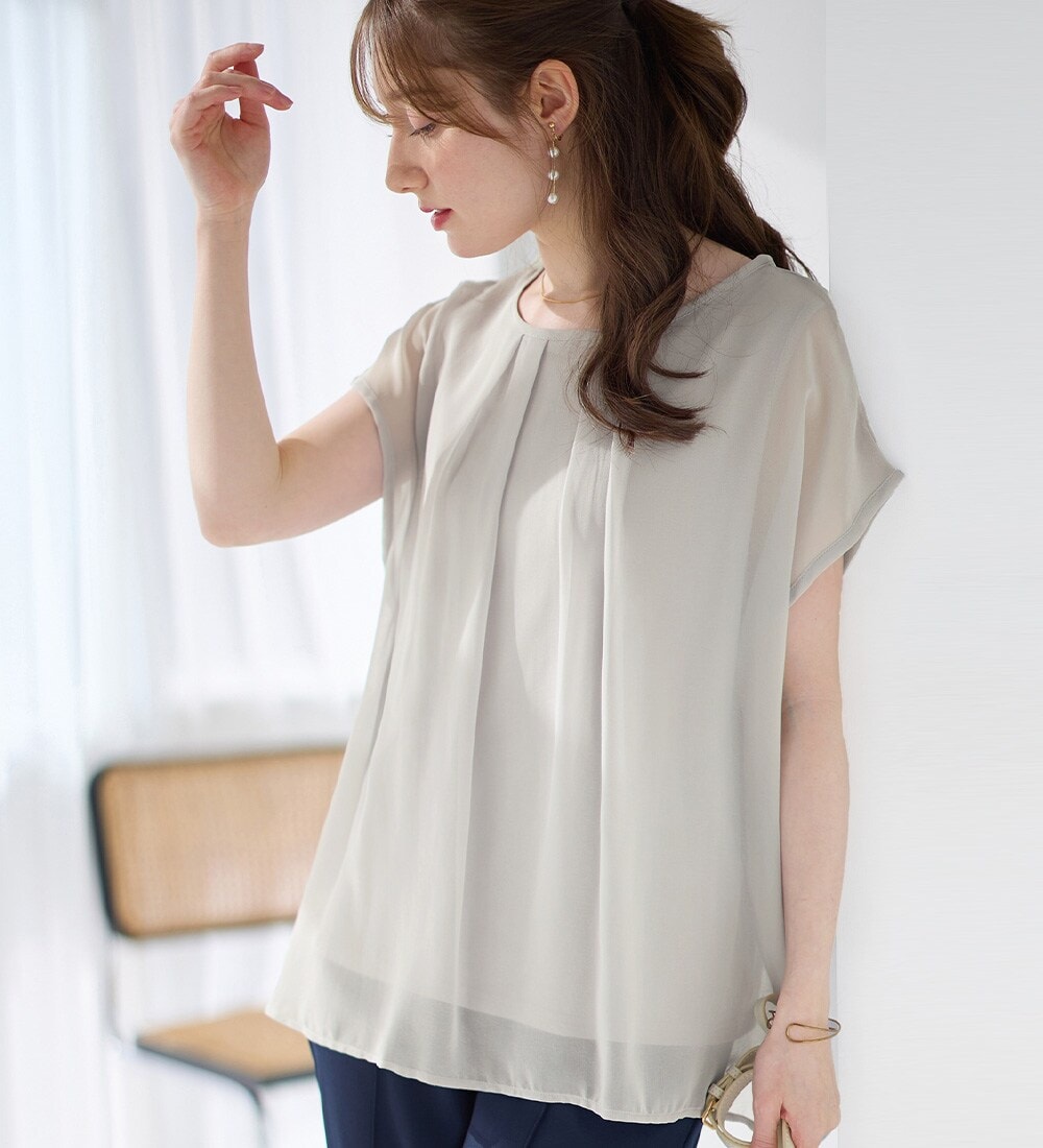 【５つの機能付】機能付インナーシフォンブラウス