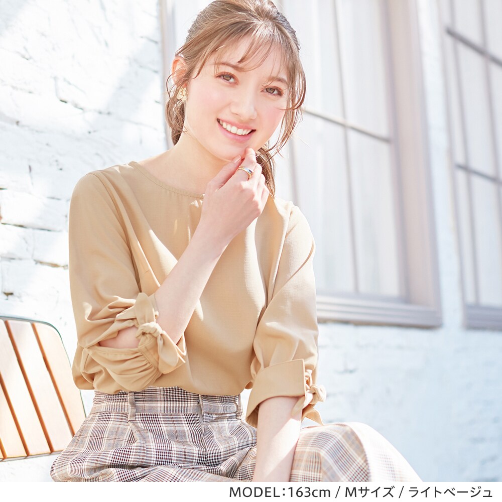 ５分袖リボンデザインエアリーブラウス シャツ/ブラウス 高評価な 