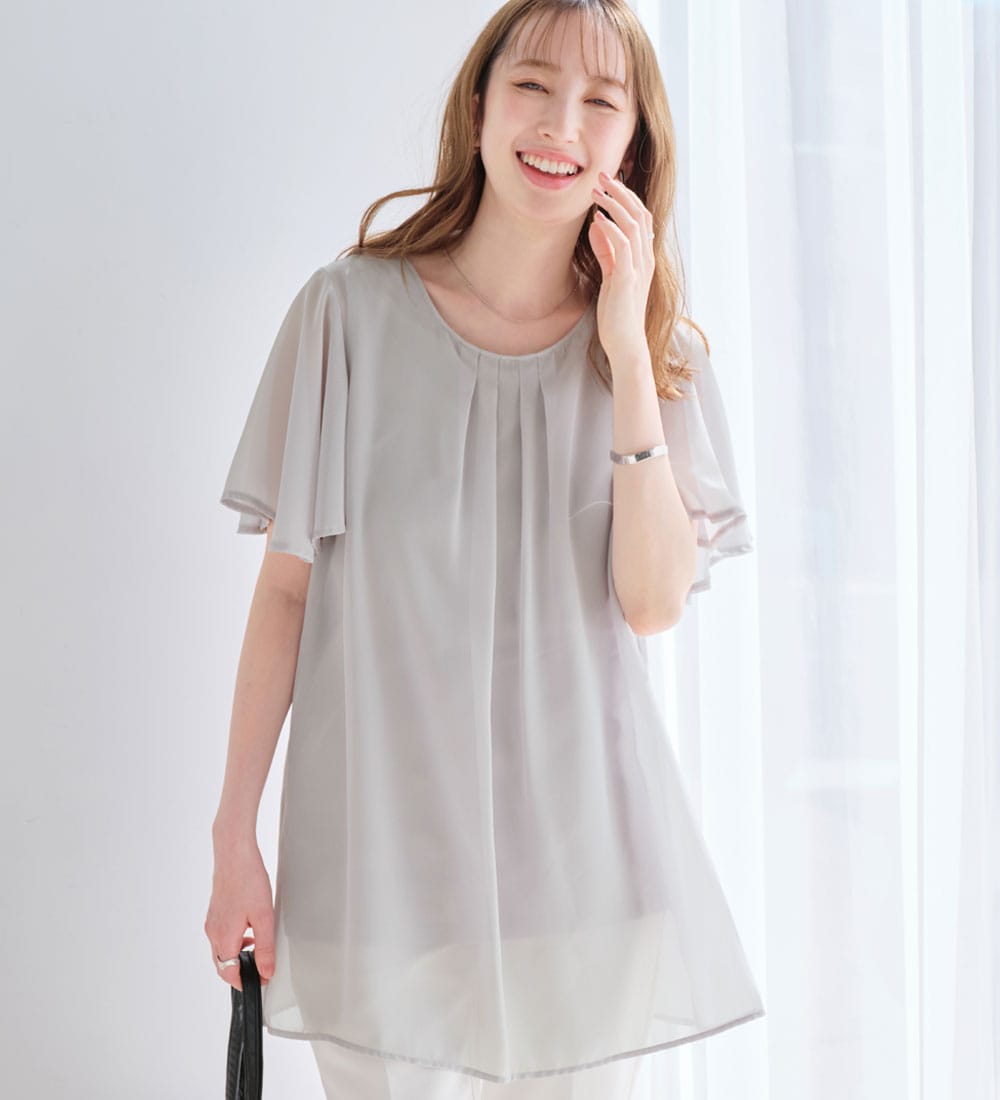 【接触冷感】インナー付シフォンタックチュニック