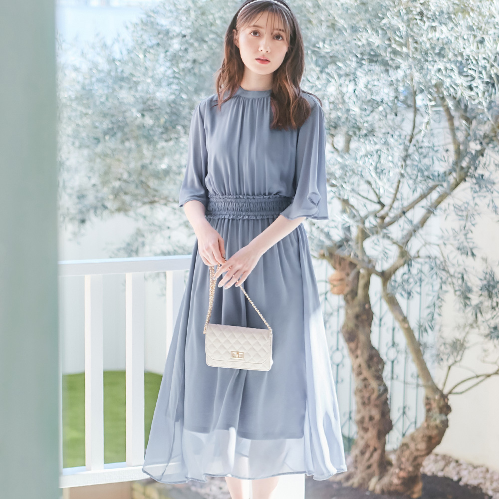 SALE★美品★ウエストシャーリングシフォンワンピース