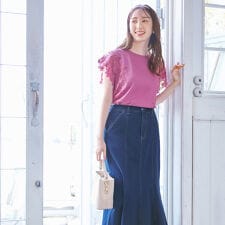 袖レースフレンチスリーブカットソー
