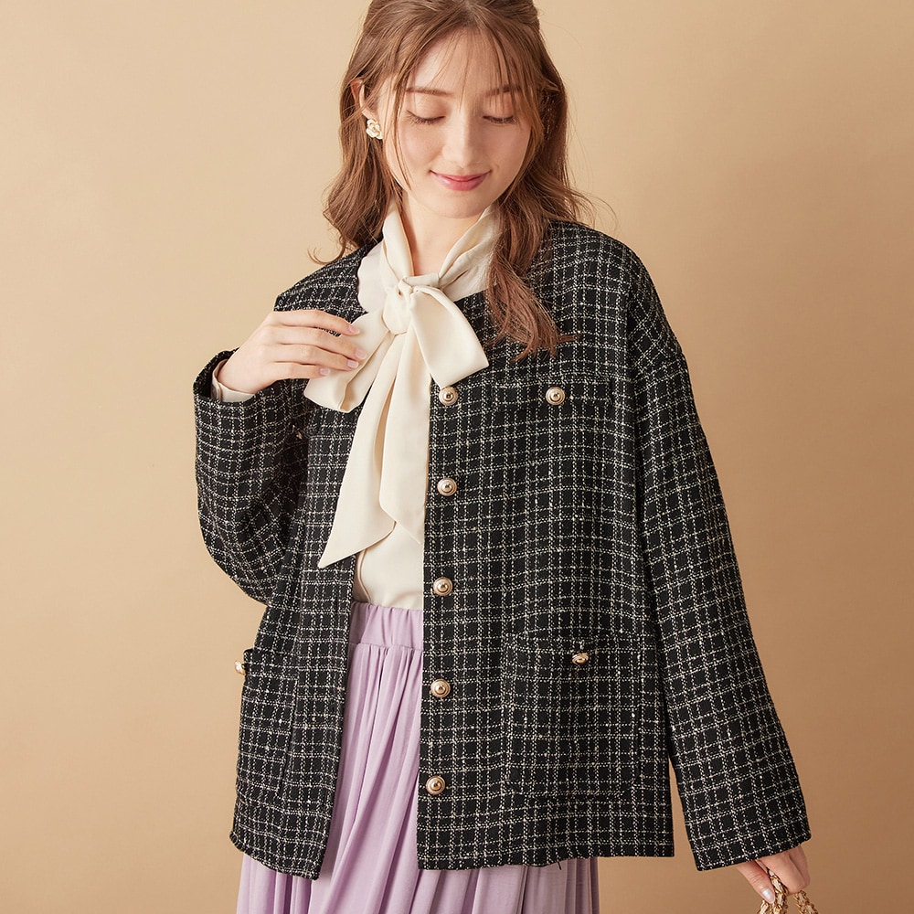 NATURAL BEAUTY BASIC セレモニースーツ ツイード ノーカラー NATURAL BEAUTY BASIC 【スーツ2点SET】ナチュラルビューティ