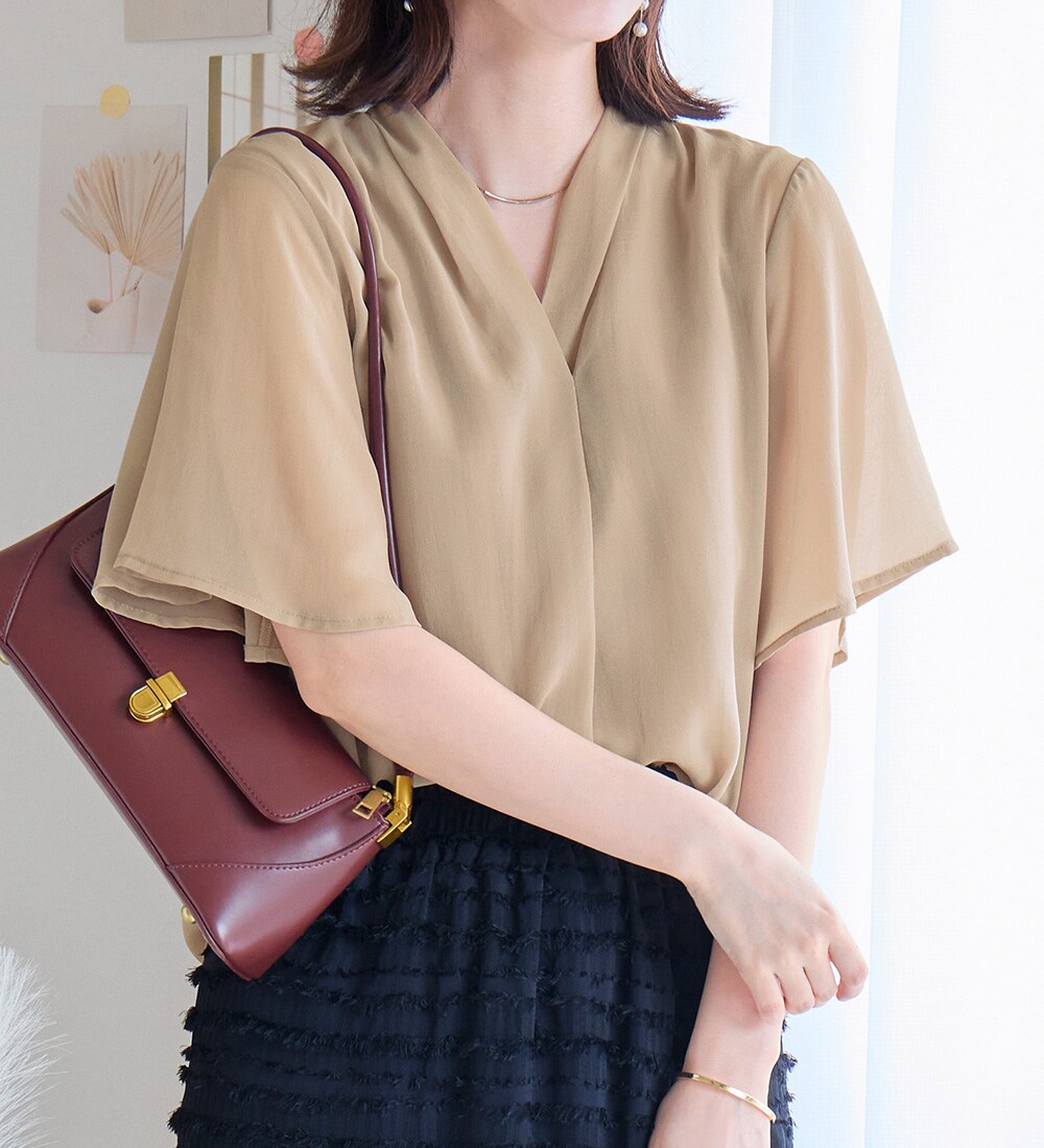 【接触冷感】インナー付スキッパーブラウス