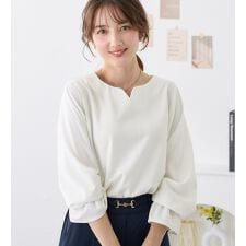 【裏起毛】キャンディースリーブハートネックブラウス