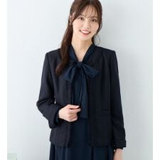 【洗える】フリンジ使いツイードノーカラージャケット