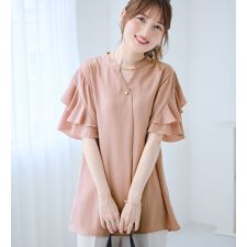 【イージーケア】フリル袖チュニックブラウス