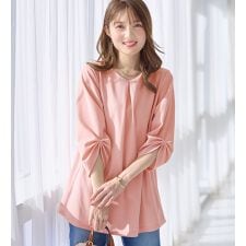 ＜６つの機能付＞７分袖Ａラインフレアチュニックブラウス