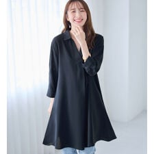 衿付きスキッパーとろみチュニックワンピース