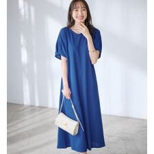 袖タックゆるワンピース