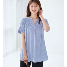 さらっと軽い綿混ストライプギャザーチュニック