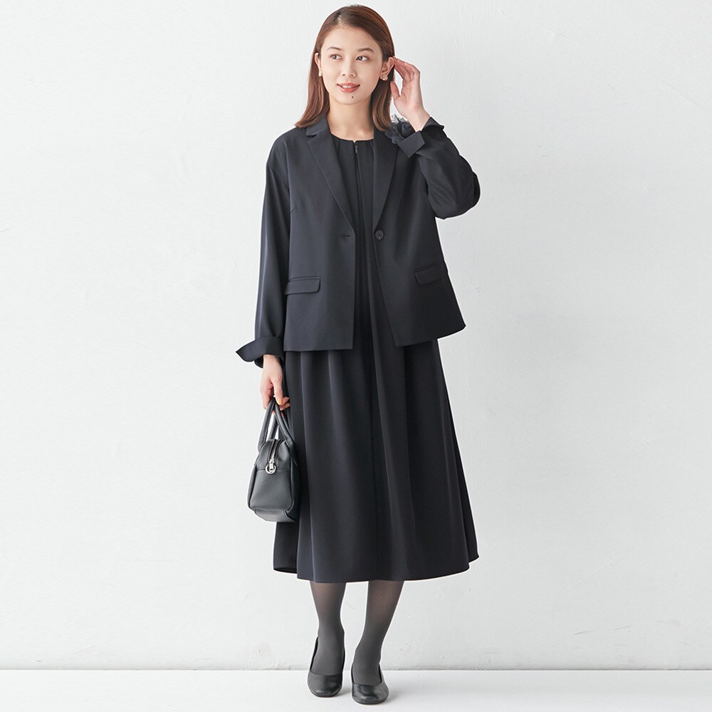 【美品】Add Rouge　23号　大きい　フォーマルセットアップ　ワンピース 洗える / 抗菌消臭】 喪服 ブラックフォーマル 礼服 着丈が
