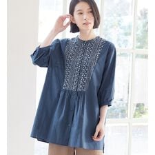綿100％刺しゅうデザインシャツチュニック